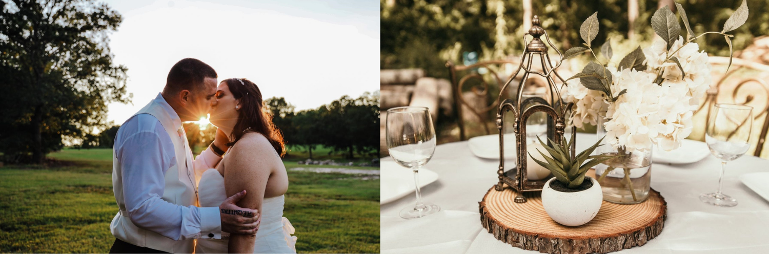 Bride and Groom Kissing, Centerpiece on Reception table