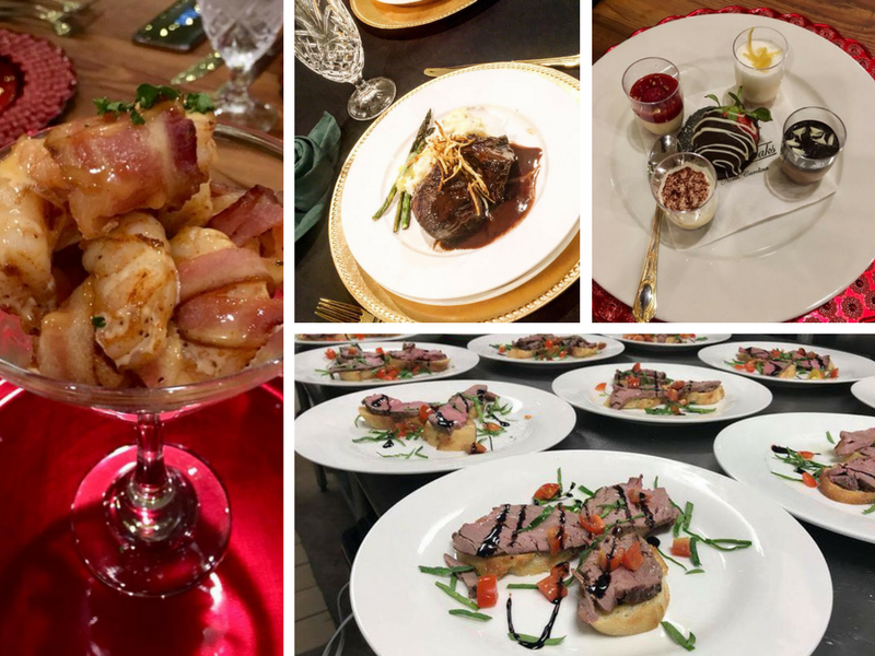 Appetizers, Entrees, Salads, and Desserts with Thorndale Oaks catering.